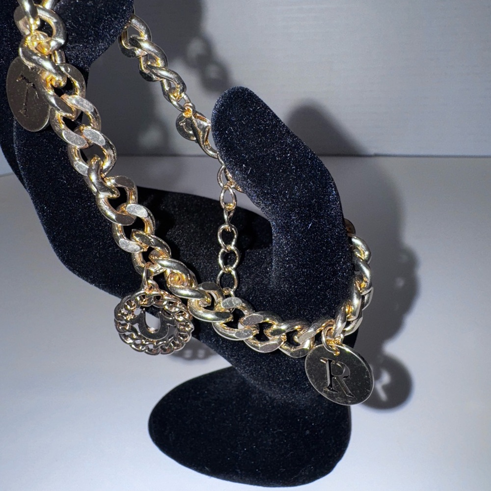 True Religion Link Gold Tone Charm Bracelet